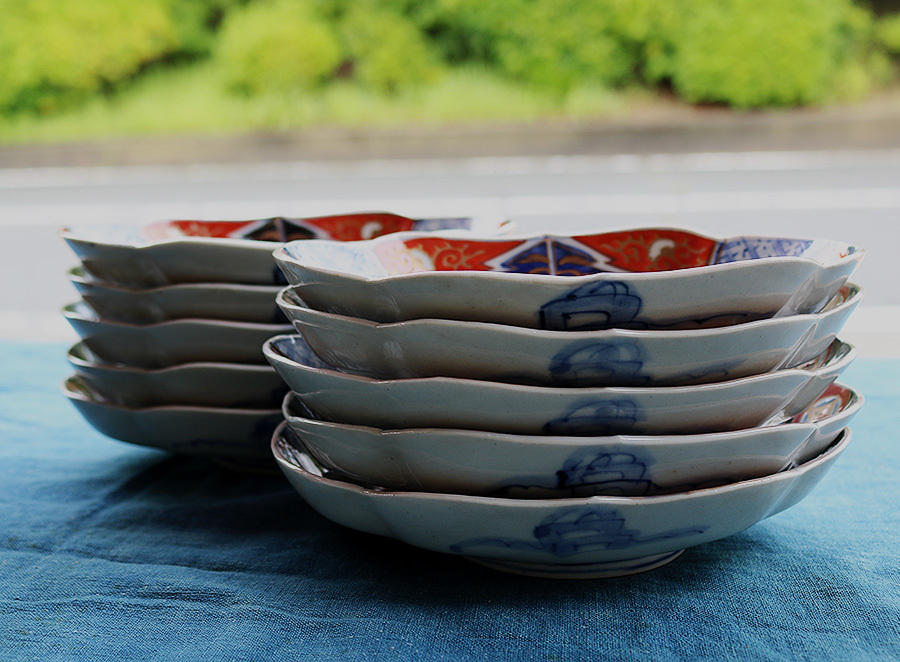 古伊万里 染錦 菱形 中皿 和食器 皿 色絵 刺身 変形 17.2cm 五