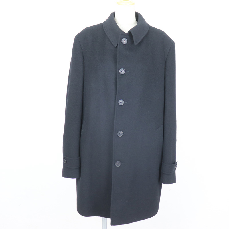 n0164 即決 本物 美品 dunhill ダンヒル カシミア ウール ハーフ コート メンズ ブラック サイズ 52 右ポケット仕付け糸 純正ハンガー付き