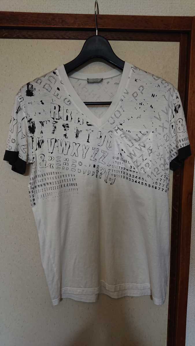 ディオールオム 半袖Tシャツ カットソー Vネック ホワイト ブラック diorhomme xs