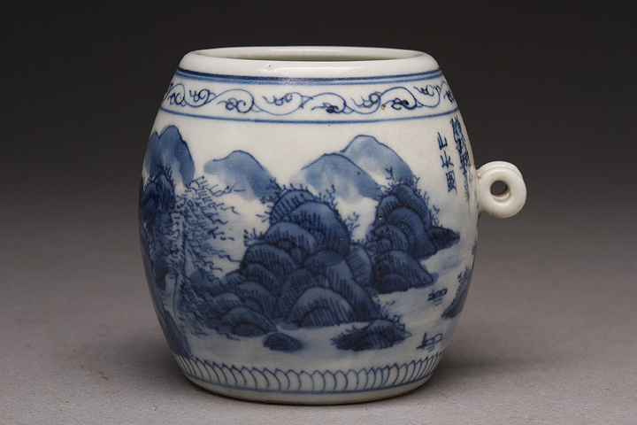 中国古美術 青花山水図皿 程門・松生款 景徳鎮窯 古陶磁 程门 ES19-15