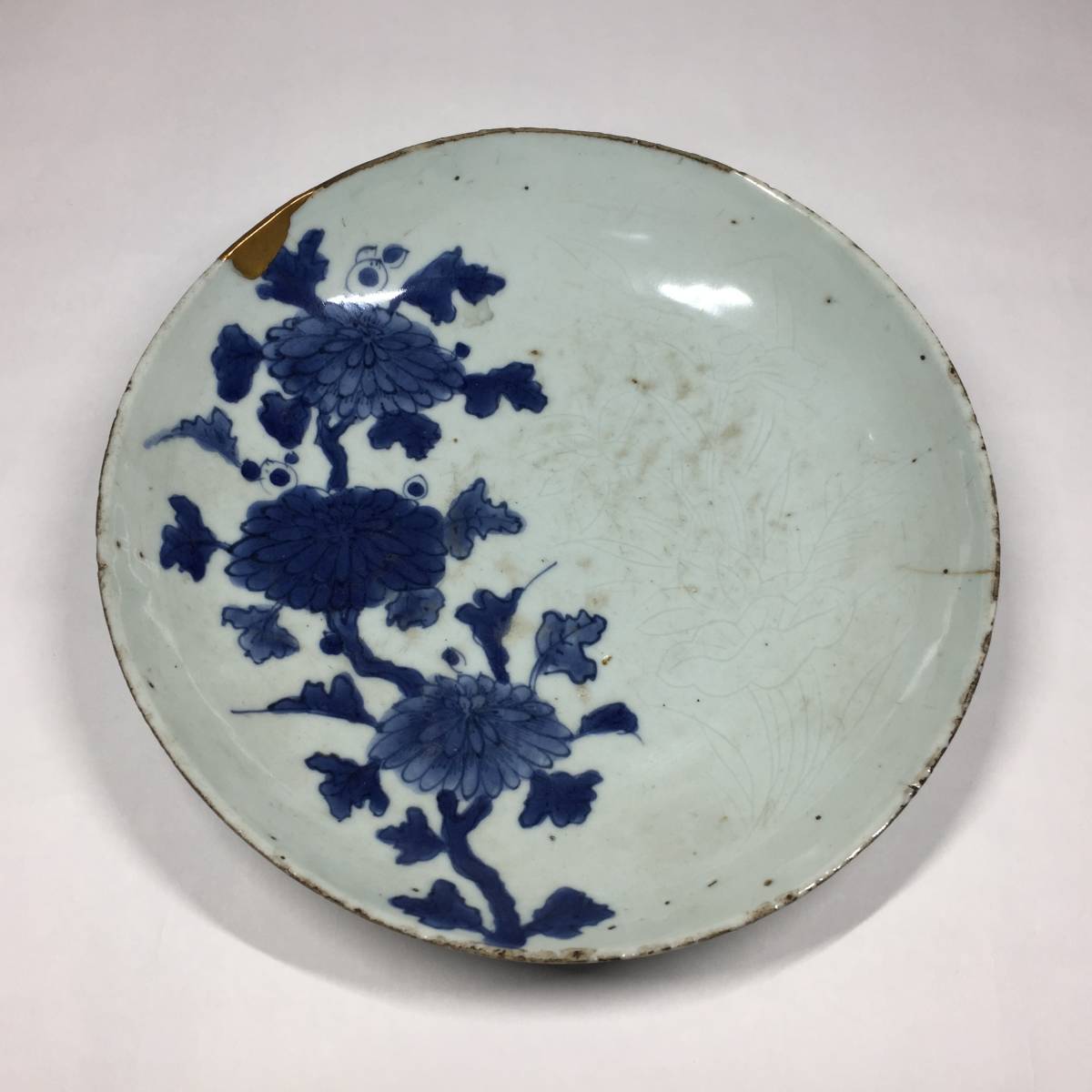 工芸品 呉須 染付 大皿 平鉢 鳳凰花文 木箱入り 骨董品 古美術 古染付