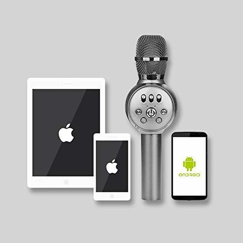 色グレー Bluetooth カラオケマイク LEDライト 無線マイク スピーカー 録音 家族KTV ヒトカラ アウトドアのパーテ_3