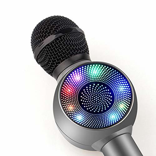 色グレー Bluetooth カラオケマイク LEDライト 無線マイク スピーカー 録音 家族KTV ヒトカラ アウトドアのパーテ_5