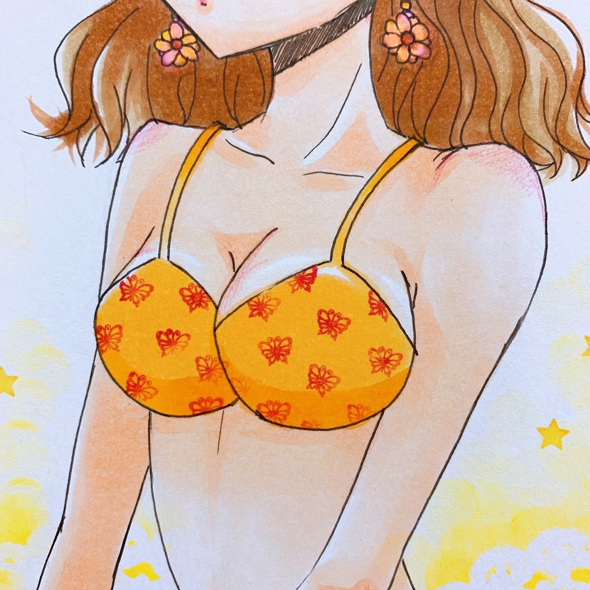 ☆手描きイラスト☆オリジナル「ビーチボールで遊ぶ女の子」】手描き