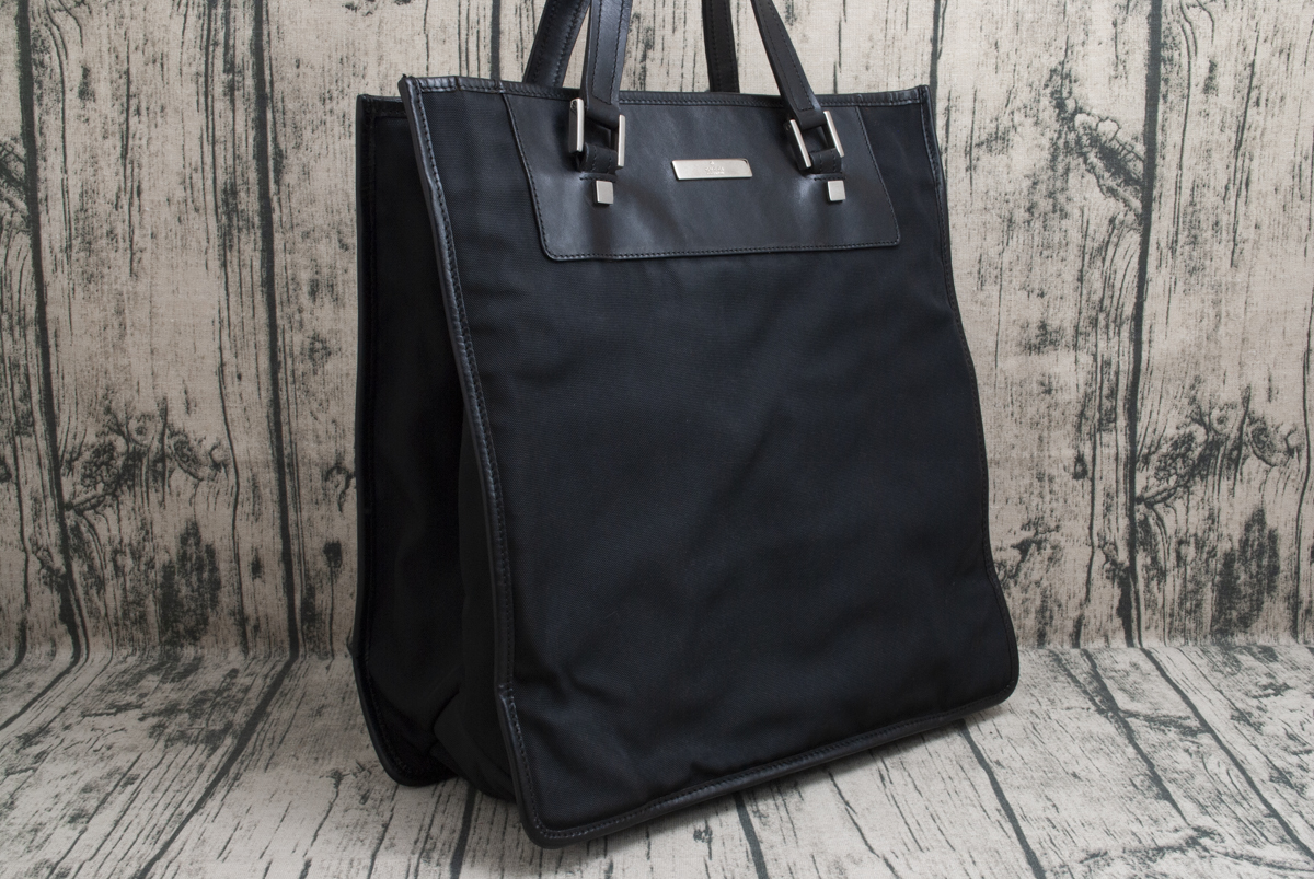 ◇良品◇ グッチ GUCCI ナイロン×レザー トートバッグ 黒 / ブラック 