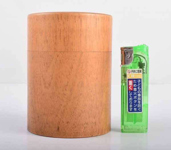 茶道具　天然木　黒柿製　無垢彫　綺麗な木目の棗　V　R8964 茶道具 天然木 黒柿製 無垢彫 綺麗な木目の茶筒 IAOT