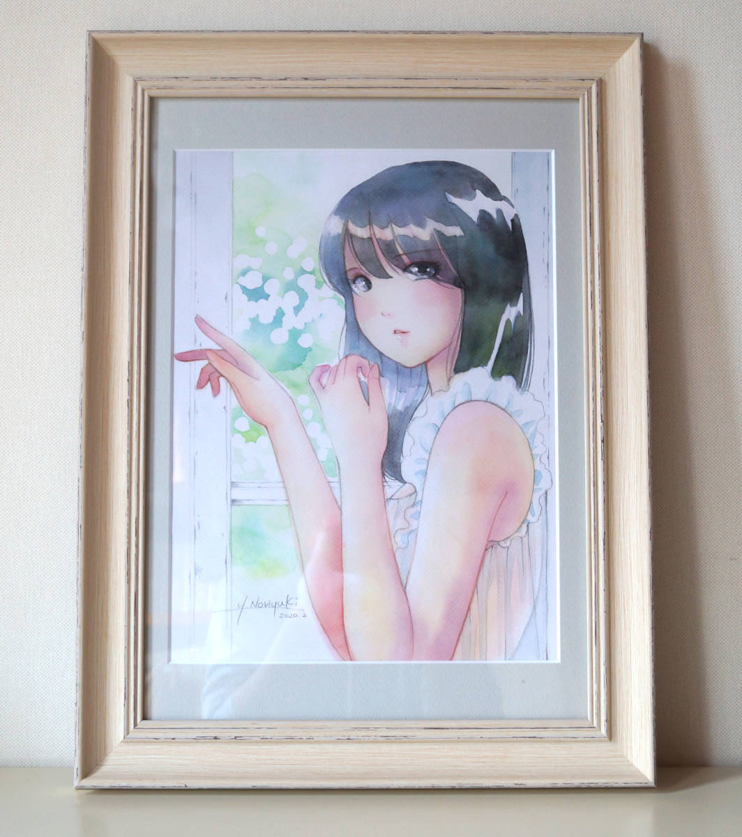 漫画家 山花典之 直筆 描きおろし 美少女画 真作 オリジナル水彩原画