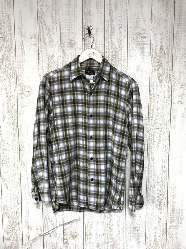 agnes b. HOMME チェック ネルシャツ 長袖 総柄 グレー 814☆【フランス製】agnes b. homme アニエスベー チェック柄