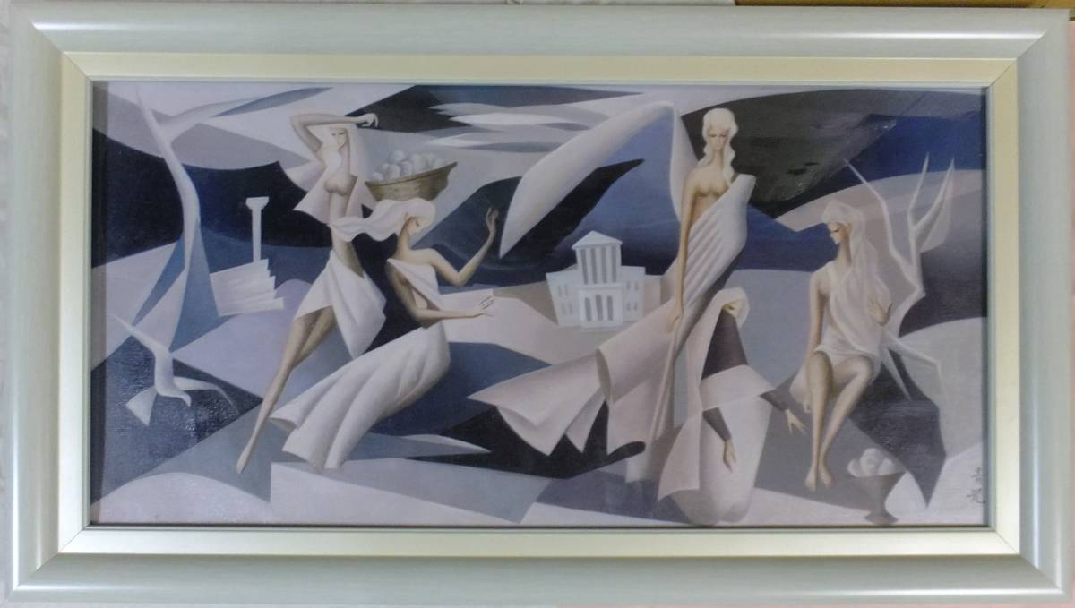 油絵 『 東郷青児 』 人物 『 婦人像 』 80×40cm 額装 手描き肉筆
