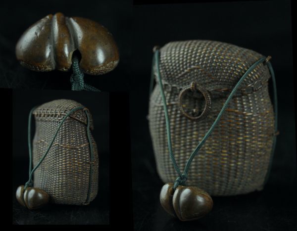 明治 時代物 煙草入 印籠 骨董品 根付 提げ物 江戸 木製 コレクション