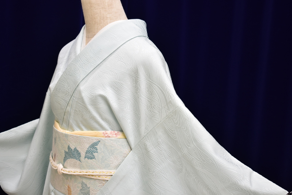 ちどりや】美品 正絹 色無地 春秋 単衣 広衿 身丈159cm/裄63cm 背伏せ 