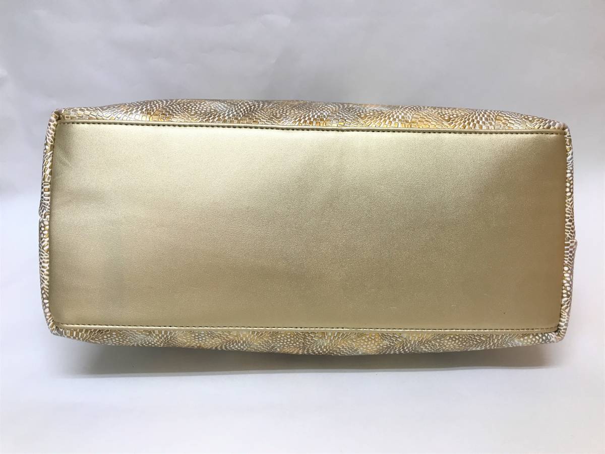 美品☆伊太利屋 トートバッグ/ゴールド/豹/型押し加工/レザー/イタリヤ 