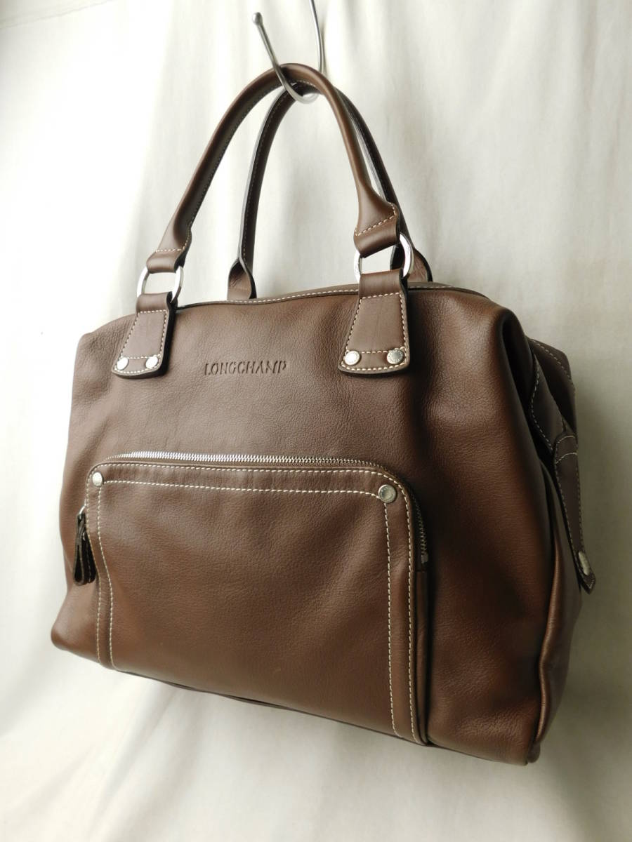 LONGCHAMP ロンシャン オールレザー ミニボストン バッグ 革鞄 茶