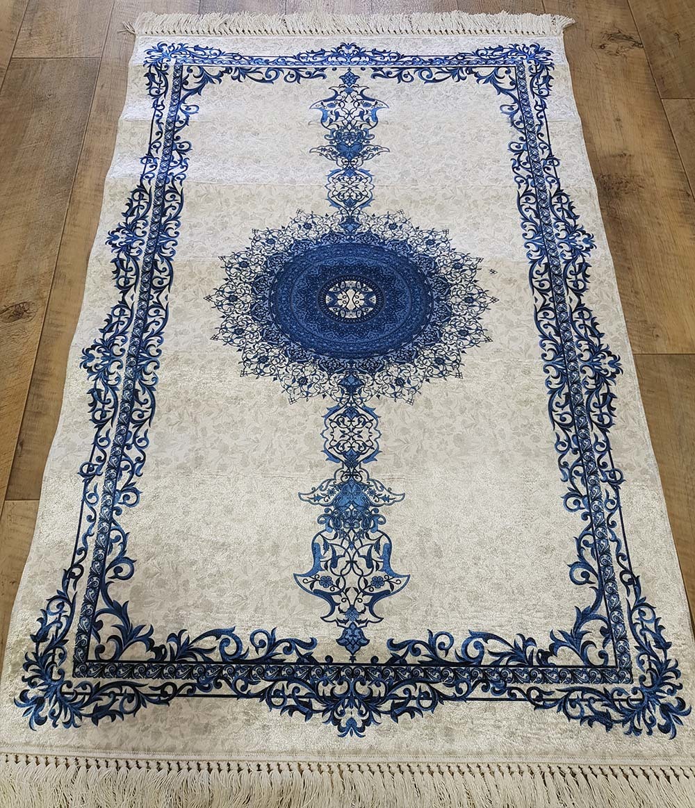 定番，新作 絨毯 トルコ ウォッシャブル ポリエステル 80cm&times;120cm ホワイト／ブルー メダリオン プリント(カーペット一般)｜売買されたオークション情報、yahooの商品情報をアーカイブ公開 - オークフ カーペット一般