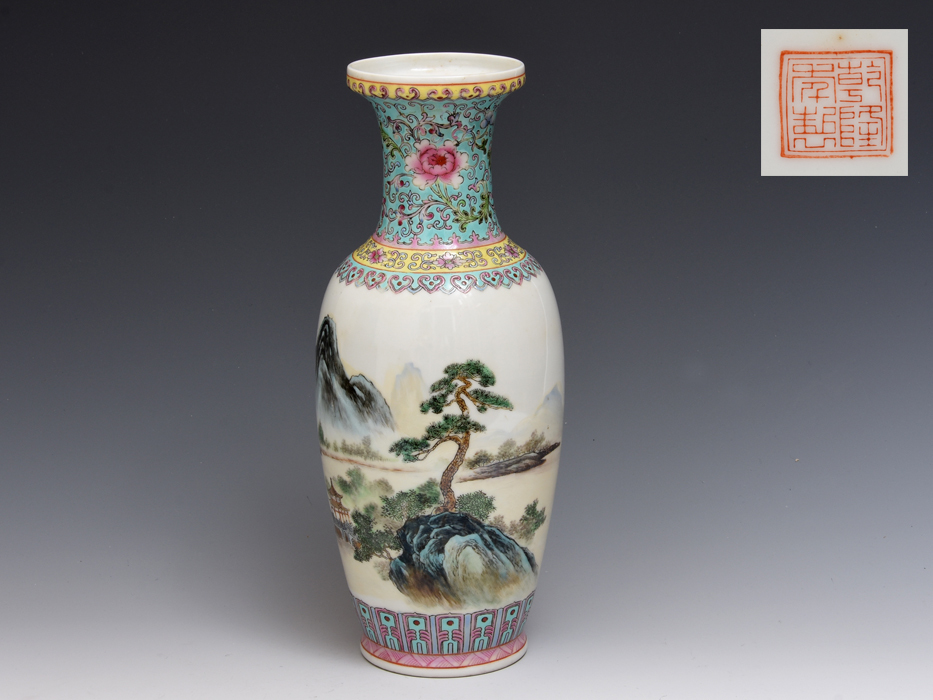 中国美術 花瓶 唐物 色絵 景徳鎮 中国古玩 粉彩 花器 若深珍蔵 時代 高