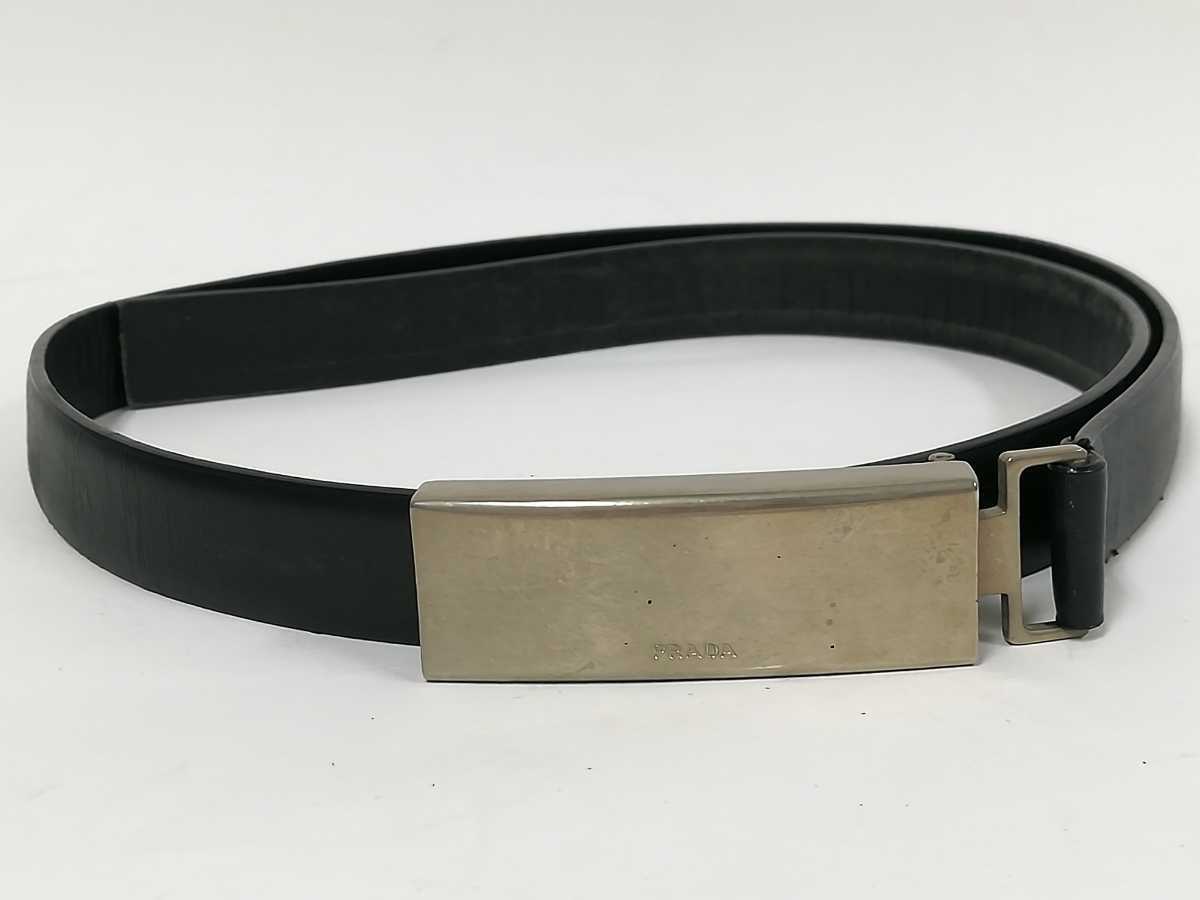 美品 PRADA ロゴバックル ガチャベルト レザー ナイロン ブラック