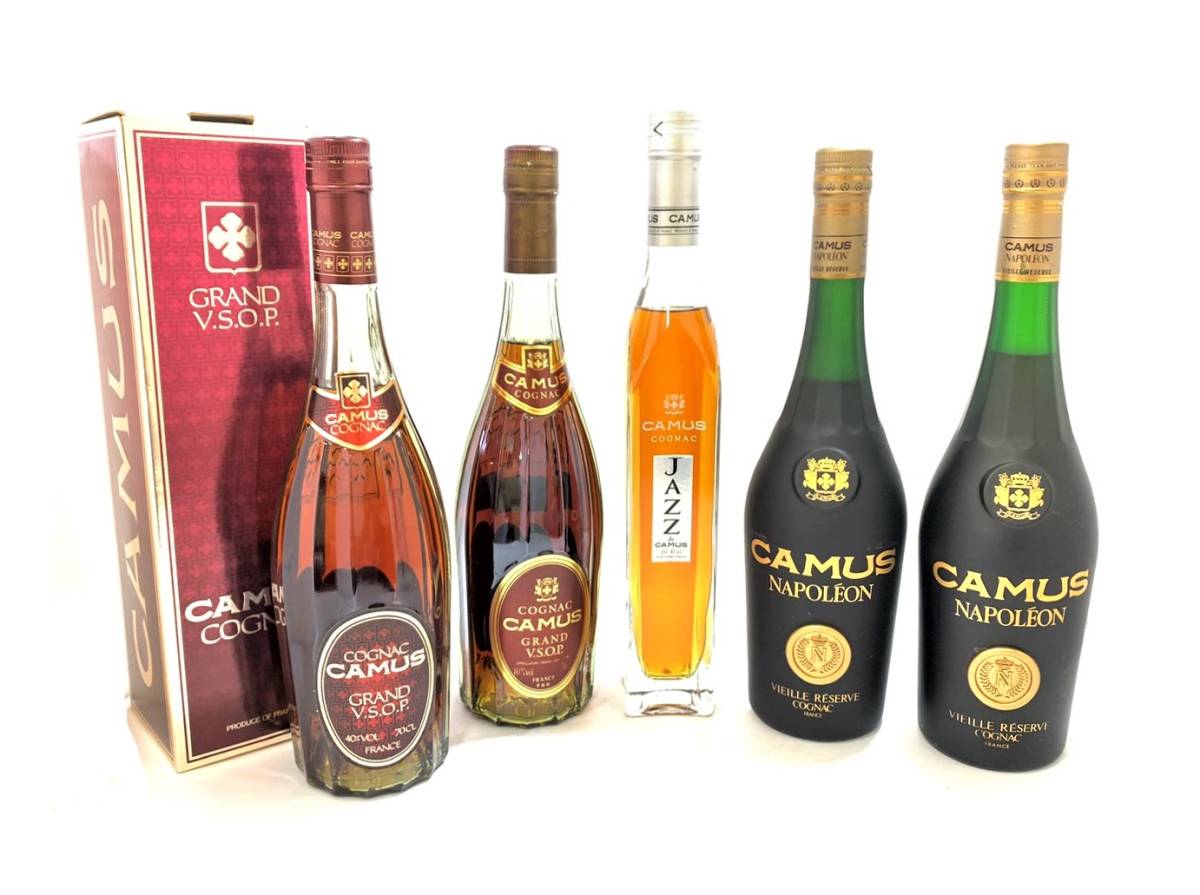 驚きの破格値，送料無料 未開栓 カミュ5本セット CAMUS NAPOLEON ナポレオン VIEILL RESERVE 700ml / CAMUS GRAND V.S.O.P 700ml / JAZZ de CAMUS ジャズ 350ml(カミュ)｜売買されたオークション情報、yahooの商品情報をアーカイブ公開 - オーク コニャック