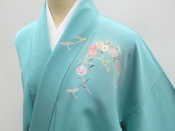 ★着物10★ 1円 逸品!! 絹 訪問着 【岡山武子】通商産業大臣認定 京友禅伝統工芸士 金彩 鴛鴦 袷 身丈163cm 裄66cm [同梱可] ☆☆☆☆☆☆