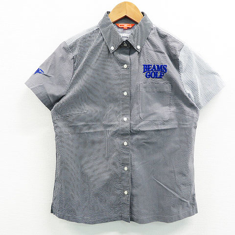 チェック ビームスゴルフ LABEL 半袖シャツ BEAMS シャツ ゴルフ 美品 半袖 ネイビー×レッド - BEAMSGOLF ウェア 刺繍 レッド 日本製