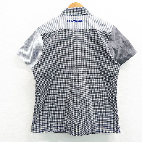 チェック ビームスゴルフ LABEL 半袖シャツ BEAMS シャツ ゴルフ 美品 半袖 ネイビー×レッド - BEAMSGOLF ウェア 刺繍 レッド 日本製