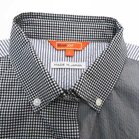 チェック ビームスゴルフ LABEL 半袖シャツ BEAMS シャツ ゴルフ 美品 半袖 ネイビー×レッド - BEAMSGOLF ウェア 刺繍 レッド 日本製