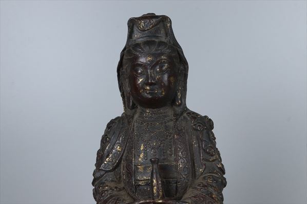 仏教美術 鉄製 鍍金 観音像 観世音菩薩 観自在菩薩 坐像 全長約42.5cm