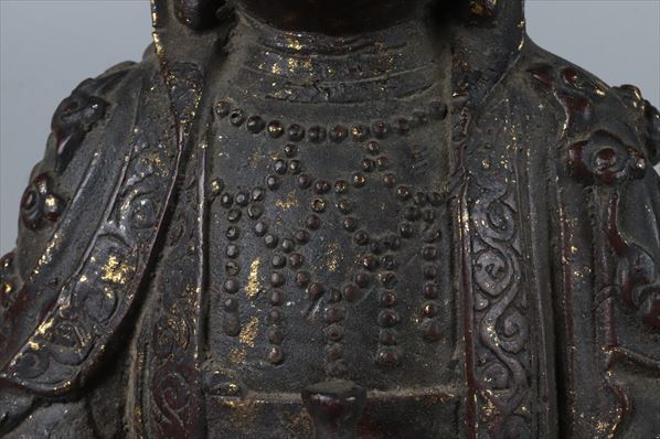 仏教美術 鉄製 鍍金 観音像 観世音菩薩 観自在菩薩 坐像 全長約42.5cm