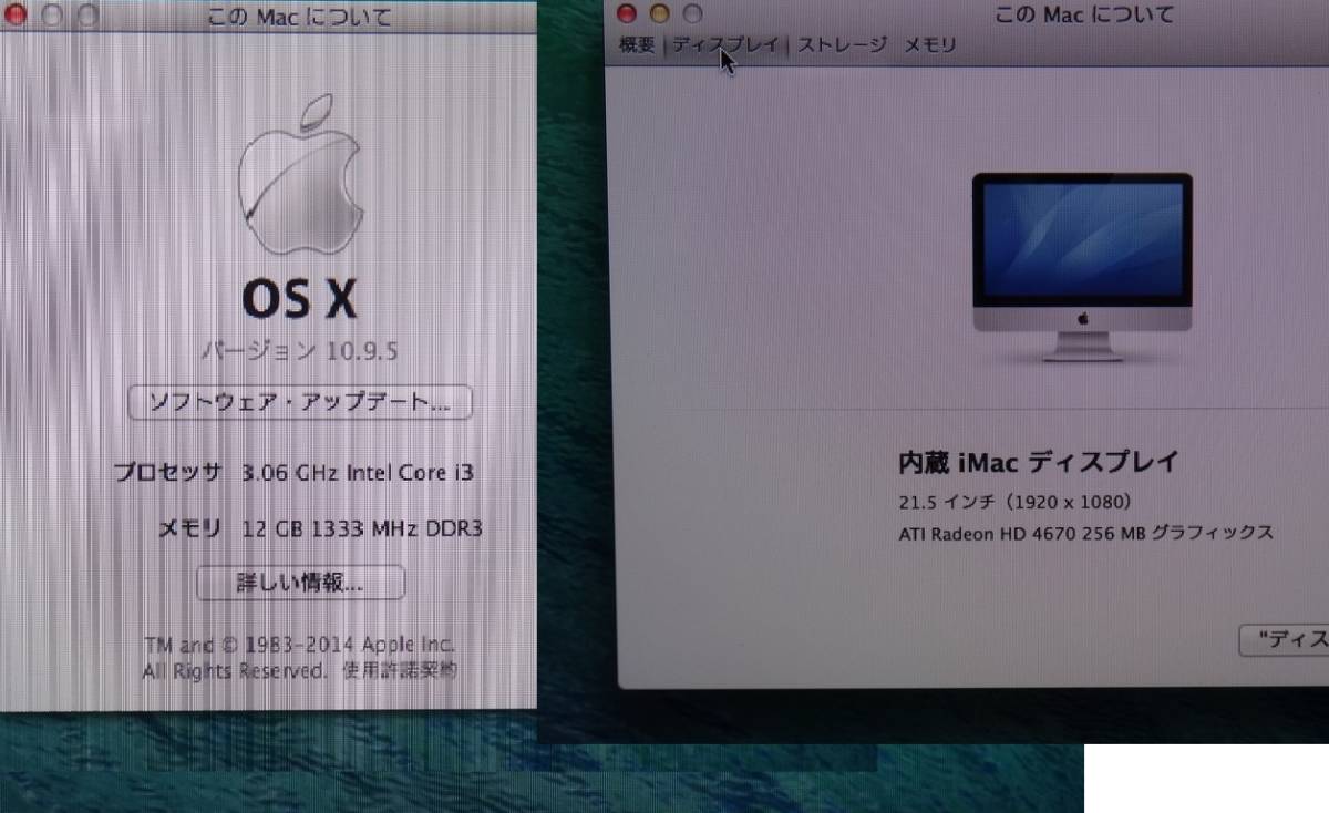 iMac 21.5インチ A1311 MID 2010 /Core i3 3.06GHz/12GB/500GB HDD 