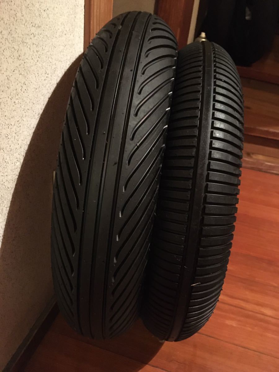 ダンロップ KR189 KR389 レインタイヤ 前後セット 中古 110/70/R17 140