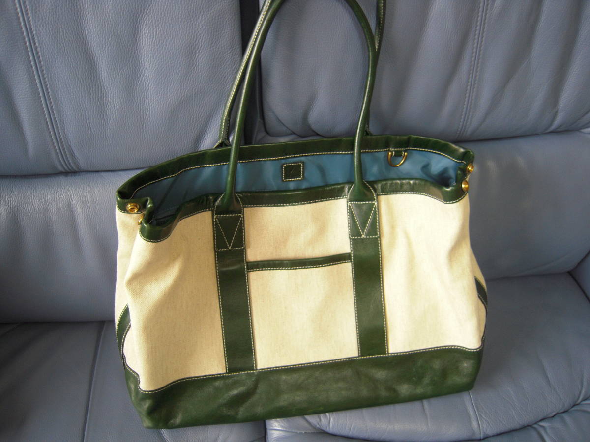 土屋鞄 キャンバス レザー トートバッグ メンズ レディース ナチュラル グリーン 状態良好 トートバッグ 売買されたオークション情報 Yahooの商品情報をアーカイブ公開 オークファン Aucfan Com