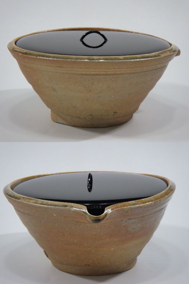 【共箱】伊勢焼　三田窯　谷本慎也作　耳付掛花生（ビードロ釉）花入　茶道具 r0F144R 未使用 保管品 谷本光生 伊賀焼 水指 共箱 茶道具 /15 r0F144R