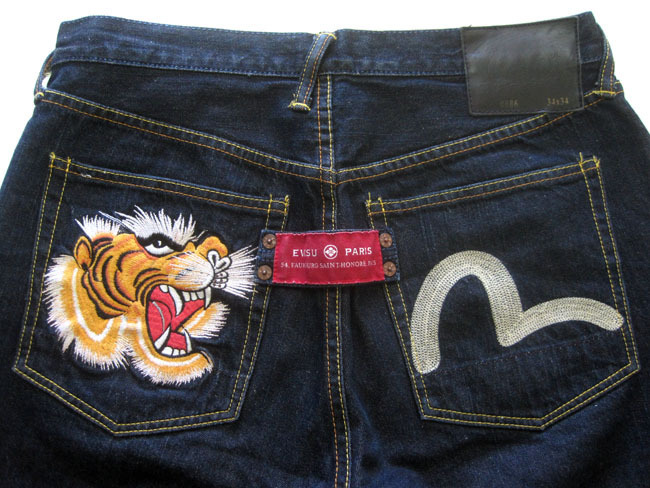 EVSIU 虎と龍のジーパン EVISU PARIS/エヴィス/LOT0086 虎x龍xカモメ刺繍 インディゴ デニム