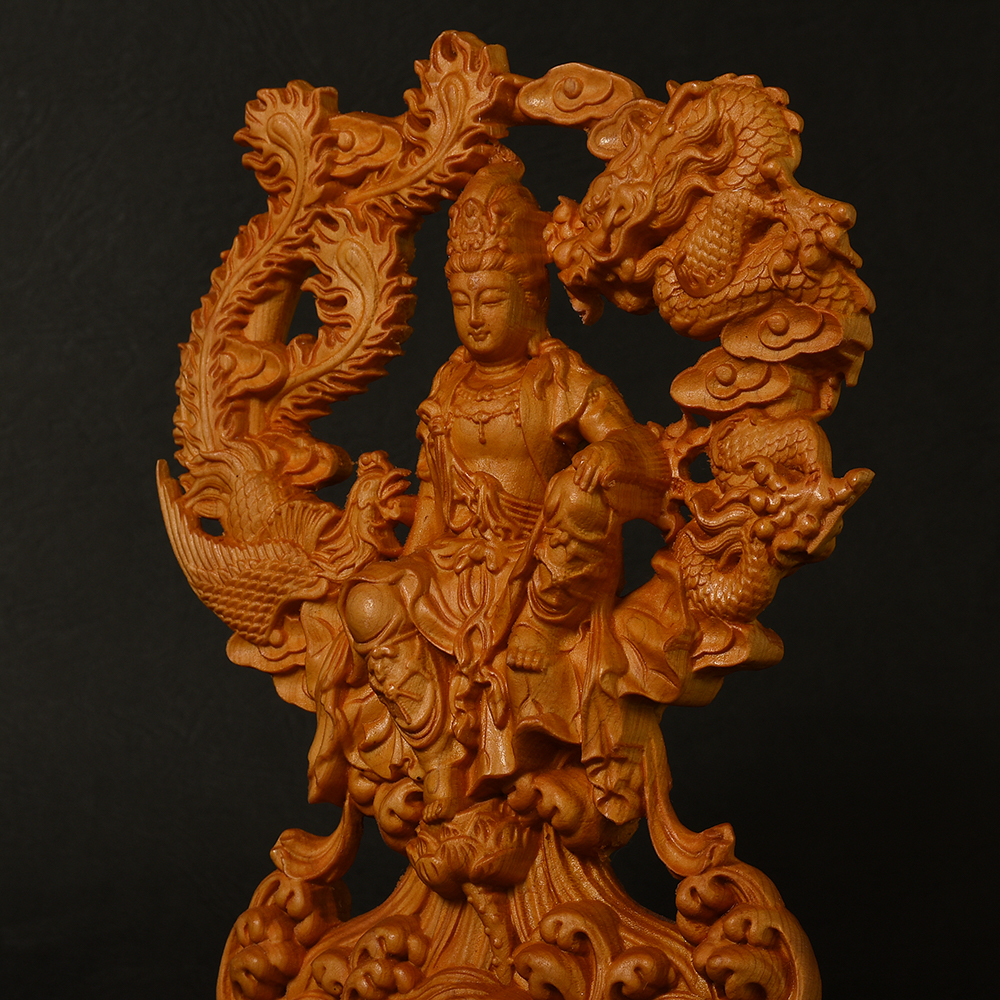 仏像 観音菩薩 木像 観世音菩薩 観自在菩薩 観音様 観音 : 鳳凰 龍 置物
