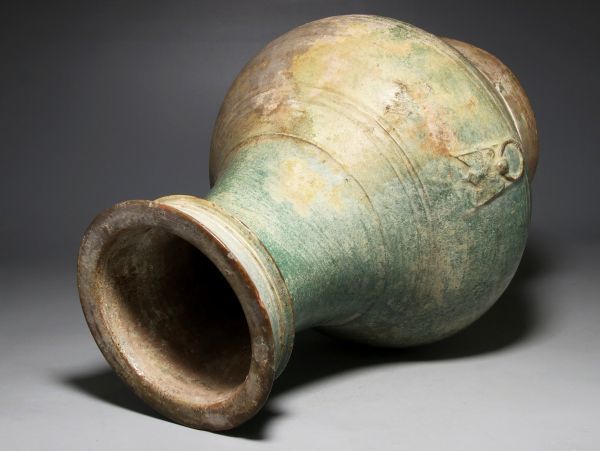 G133. 中国古玩 緑釉 双耳花瓶 高39cm / 時代古玩壷花瓶花器 唐