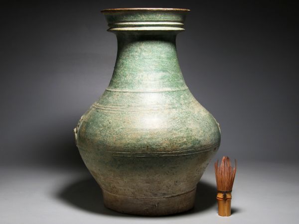 G133. 中国古玩 緑釉 双耳花瓶 高39cm / 時代古玩壷花瓶花器 唐