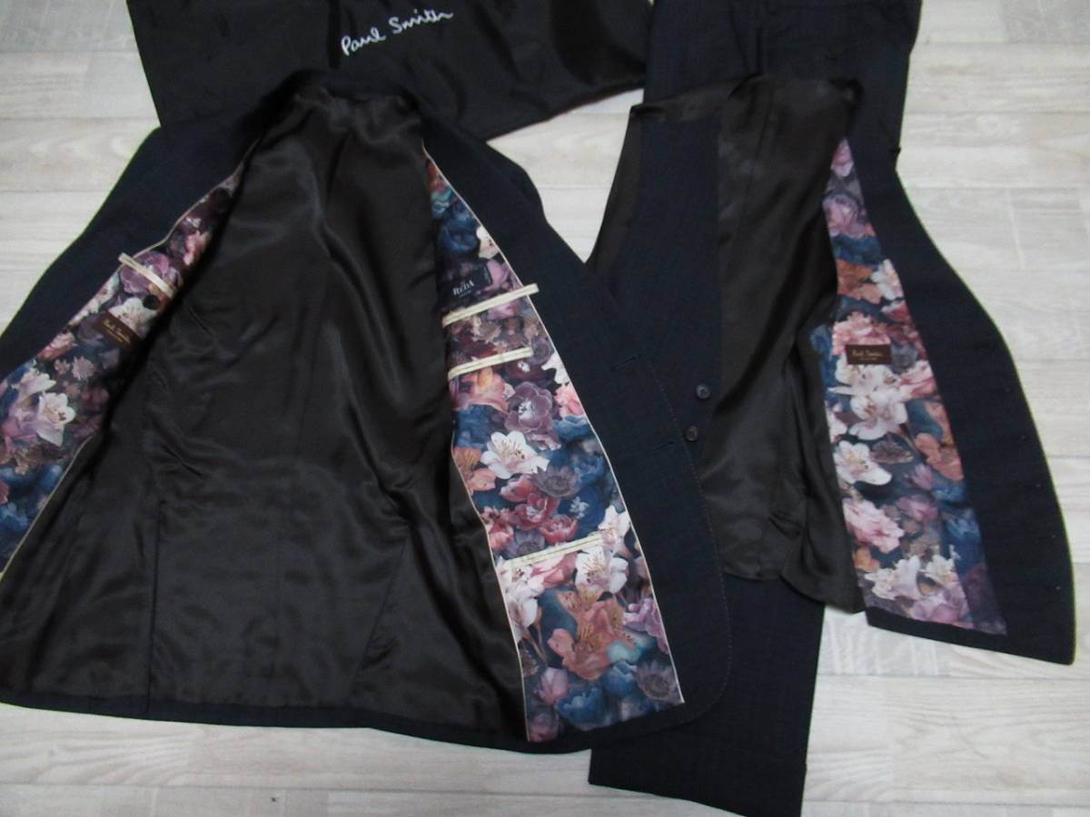 ★2108 ポールスミスコレクション ほぼ新品 110'S伊素材3ピーススーツ 裏地花柄