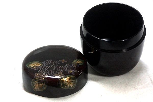 茶道具！輪島塗 溜塗 折撓棗 春草蒔絵 棗！『前田 清峰』作！共箱⁄紙箱