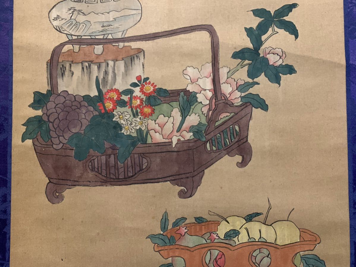 Yahoo!オークション - 柳沢淇園 掛軸 書画 絹本 花篭双図 柳沢淇園・柳