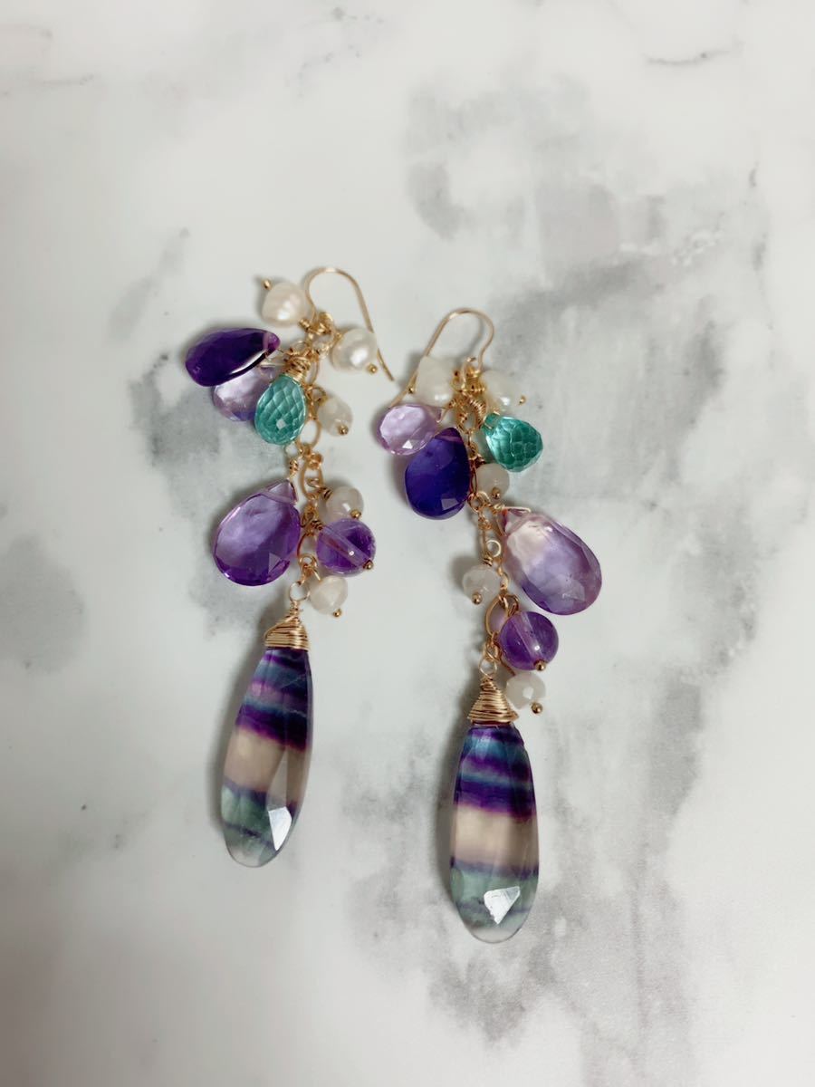  ハンドメイドピアス 天然石 フローライト 14kgf agete(イヤリング、ピアス)｜売買されたオークション情報、yahooの商品情報をアーカイブ公開 - オークファン イヤリング、ピアス