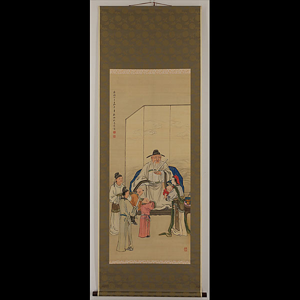 789【真作】祝部成節 唐人図【安政丁巳嘉平月】掛軸／文人画 字士貞 号
