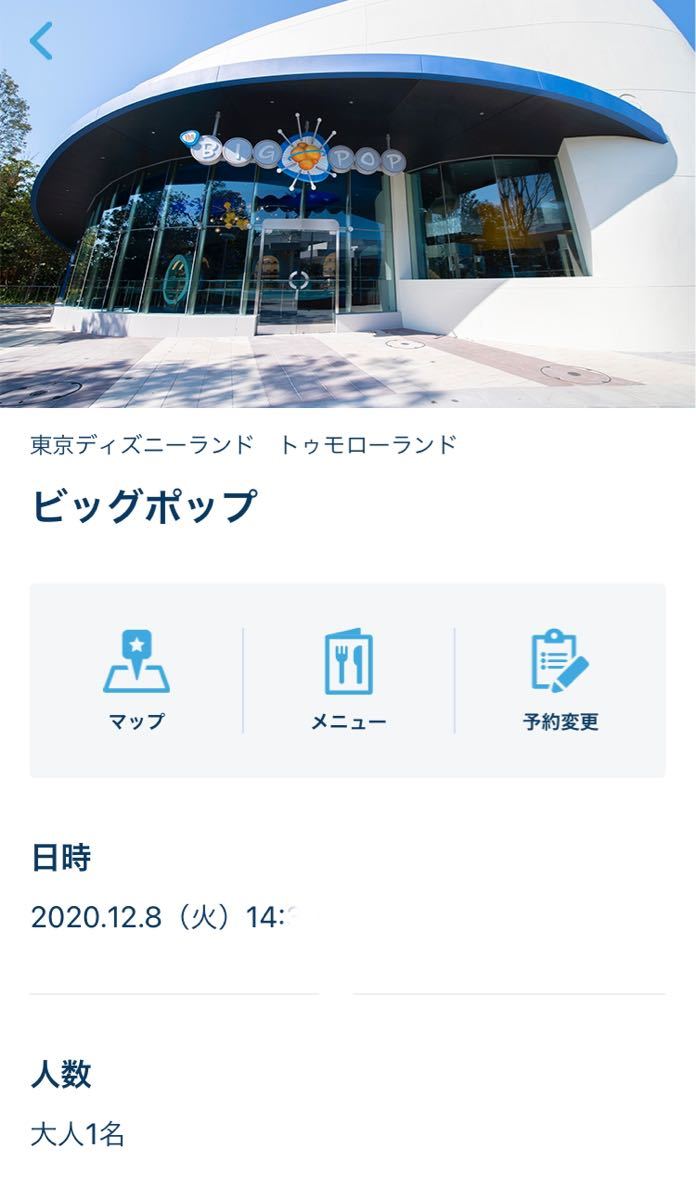 ビッグポップ　レストラン予約 12月8日　14時～ 大人1名_1