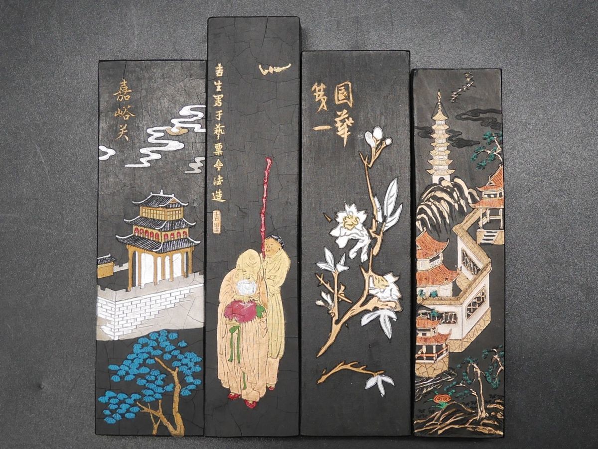 楽久希】中国 古墨 4点 在銘 共箱 徽州老胡開文製/徽州歙県墨厰出品