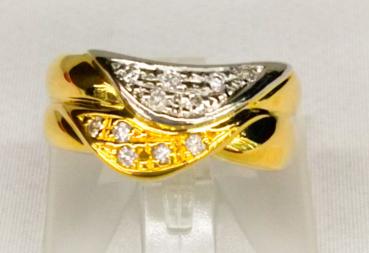 K18/Pt850 コンビリング 10.5号 ダイヤ0.15ct 5.7g ダイヤモンド 