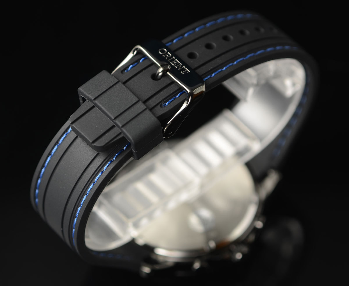 1円×3本 逆輸入オリエント50m防水クロノグラフ激レア日本未発売ブラック＆ブルー腕時計メンズ新品未使用ORIENTオールブラック全身黒塗_7