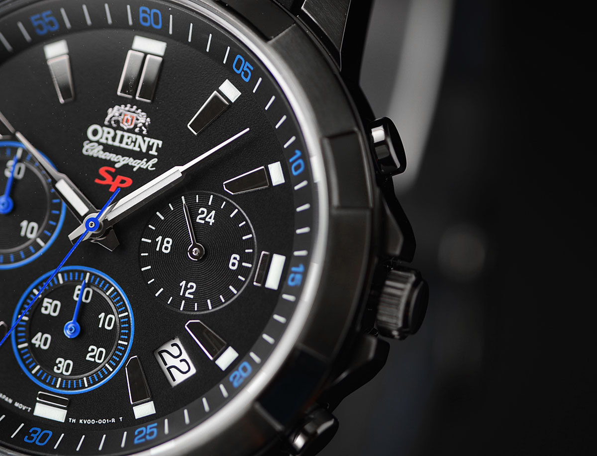 1円×3本 逆輸入オリエント50m防水クロノグラフ激レア日本未発売ブラック＆ブルー腕時計メンズ新品未使用ORIENTオールブラック全身黒塗_9