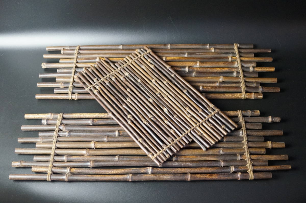 煎茶道具 ◇ 煤竹 花台 彫模様付 茶合（茶味）⁄割茶合 2026