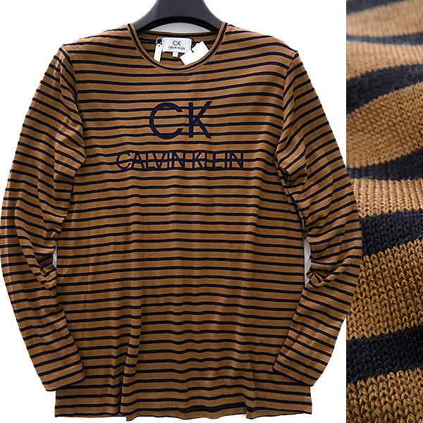 限定セール，新品 定価1.7万 カルバンクライン ウール混 フロッキー ロゴ ボーダー カットソー L 茶 黒 I59845 CALVIN KLEIN メンズ 秋冬 長袖 丸首(Lサイズ)｜売買されたオークション情報、yahooの商品情報をアーカイ Lサイズ