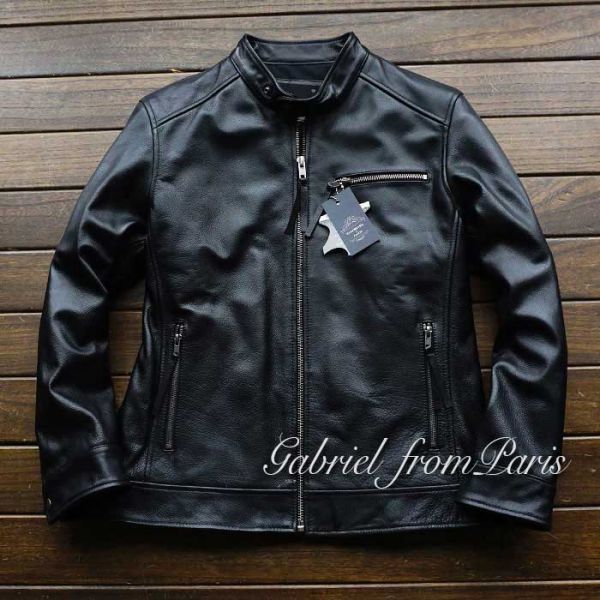 18万■最高峰■フランス GABRIEL カウハイド シングル イタリアンレザー ライダースジャケット 牛革/46/M GABRIEL 最上級カウハイド Gabriel イタリアンオイル フランス イタリアンレザー
