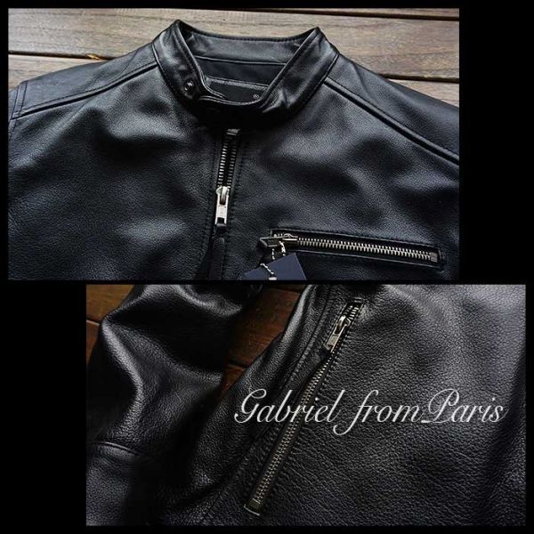 18万■最高峰■フランス GABRIEL カウハイド シングル イタリアンレザー ライダースジャケット 牛革/46/M GABRIEL 最上級カウハイド Gabriel イタリアンオイル フランス イタリアンレザー