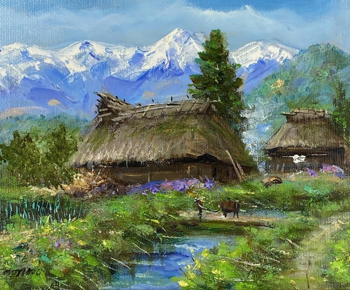 □駒井敬三郎「峠の農家」油彩 SM 額装 30.5×37.5㎝ 【公式通販】